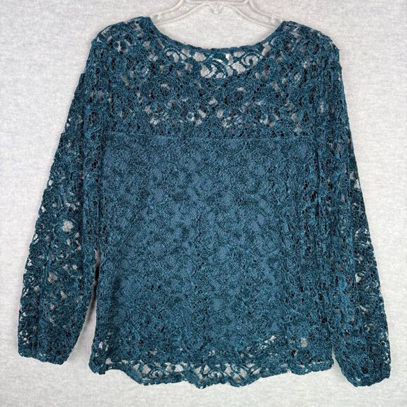 Sundance Large Remarkable Beauty Velvet Lace Overlay Long Sleeve Top Green Boho - Picture 8 of 13